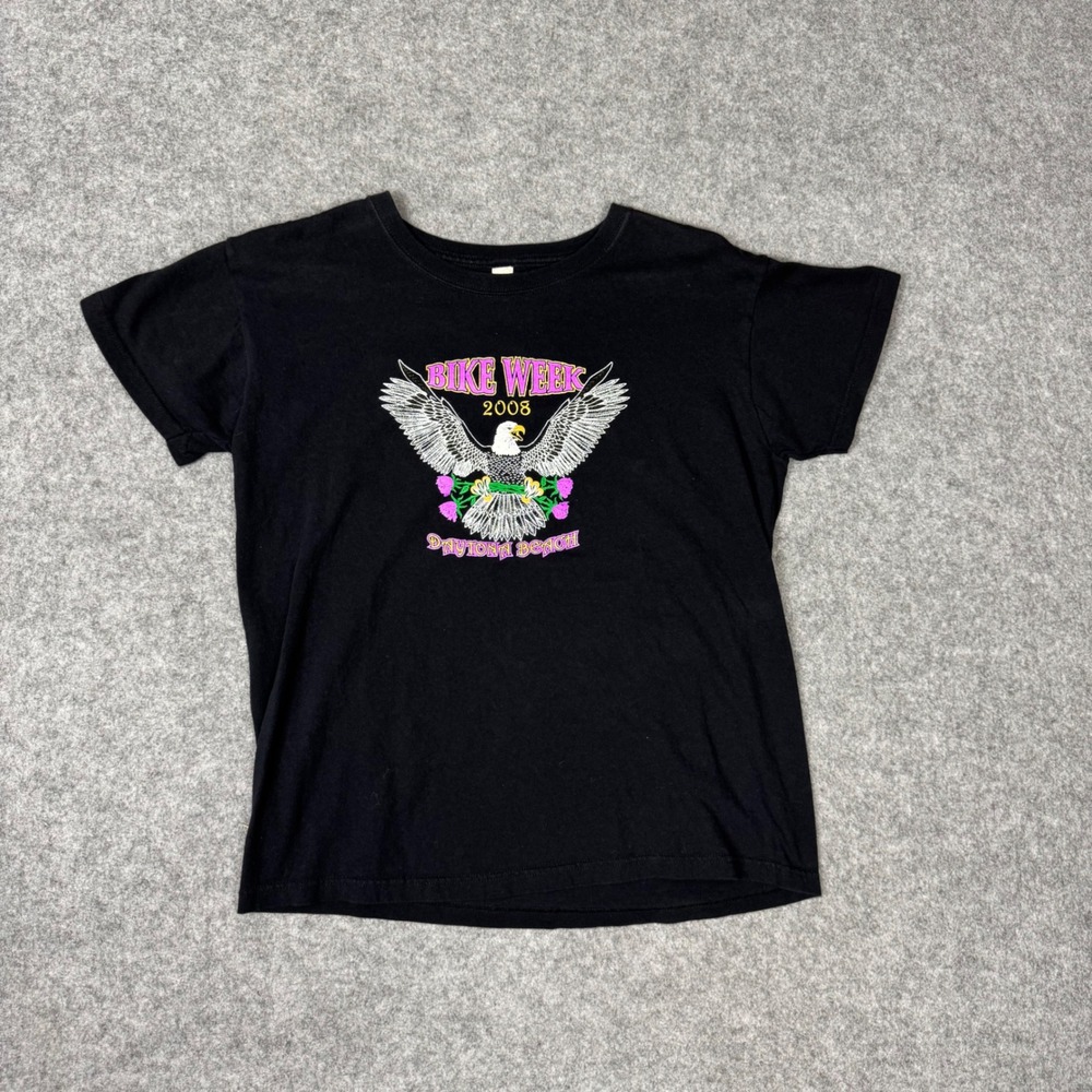 Anvil Daytona Beach Bike Week 2008 Eagle Graphic T-Shirt Black Womens Medium